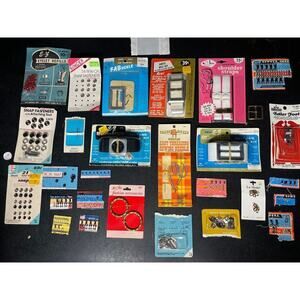 Vintage Lot of 30 Sewing Accessories. New & Used.straps, needles, snaps, buckles